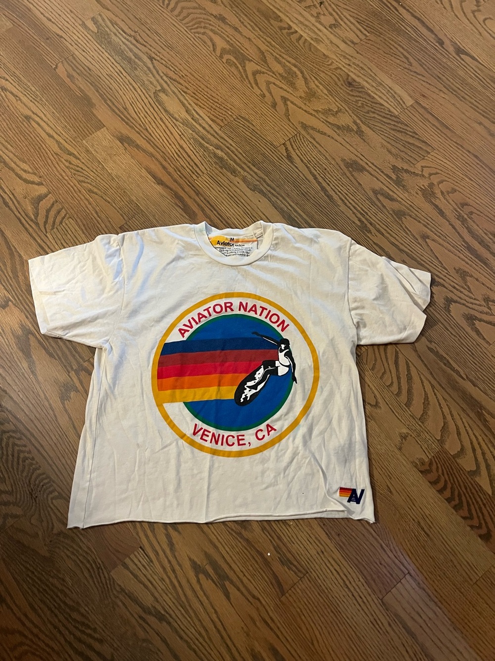 Aviator Nation White Tee with Multicolor Sun Logo